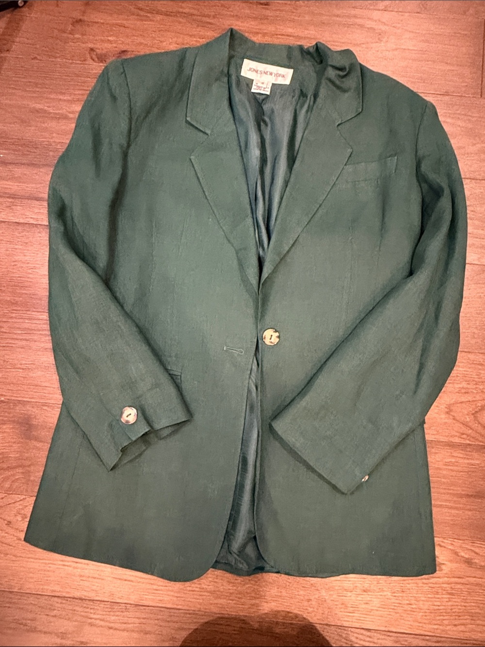 Vintage Jones New York Forest Green Single Button Blazer Jacket Size 8 C76-059